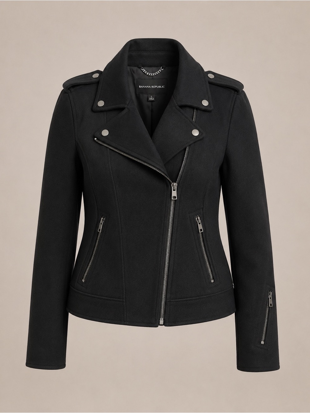 Banana Republic Black Faux Suede Moto Jacket Size L